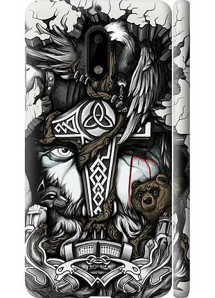 Чехол 3d пластиковый матовый на телефон nokia 6 тату викинг "4098m-898-58250"