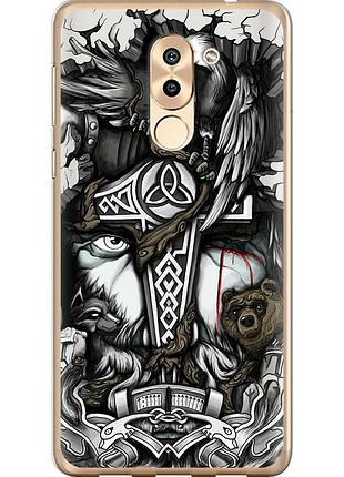 Чехол 2d пластиковый на телефон huawei honor 6x тату викинг "4098t-460-58250"