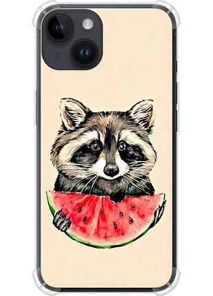 Чехол силикон с усиленными углами на телефон iphone 14 енотик с арбузом "4605sp-2648-58250"