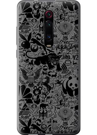Чехол 2d пластиковый на телефон xiaomi redmi k20 чёрно-серый стикер бомбинг "2432t-1817-58250"