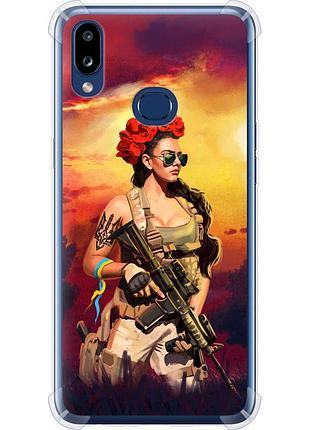Чохол силіконовий протиударний с посиленими кутами патріотичний на телефон samsung galaxy a10s a107f українка зі зброєю