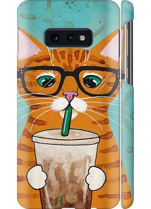 Чехол 3d пластиковый матовый на телефон samsung galaxy s10e зеленоглазый кот в очках "4054m-1646-58250"