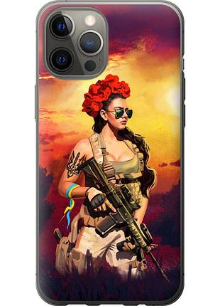 Чехол силиконовый патриотический на телефон iphone 12 pro max украинка с оружием "5316u-2054-58250"