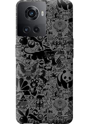 Чохол силіконовий на телефон oneplus 10r чорно-сірий стікер бомбінг "2432u-2627-58250"