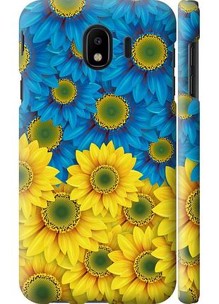 Чехол 3d пластиковый матовый патриотический на телефон samsung galaxy j4 2018 жёлто-голубые цветы