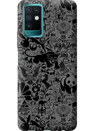 Чехол силиконовый на телефон infinix note 10 чёрно-серый стикер бомбинг "2432u-2763-58250"