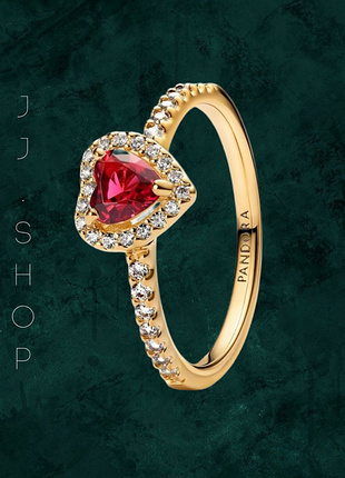 Позолочена каблучка "блискуче червоне серце" pandora (пандора) 168421c02