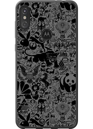 Чехол 2d пластиковый на телефон motorola one power чёрно-серый стикер бомбинг "2432t-1588-58250"