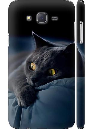 Чехол 3d пластиковый матовый на телефон samsung galaxy j7 j700h дымчатый кот "825m-101-58250"