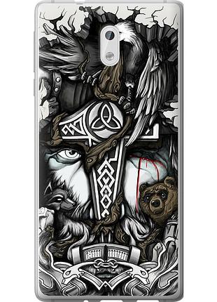 Чехол 2d пластиковый на телефон nokia 3 тату викинг "4098t-818-58250"