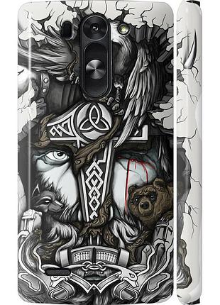 Чехол 3d пластиковый матовый на телефон lg g3s d724 тату викинг "4098m-93-58250"
