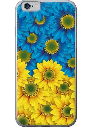 Чехол 2d пластиковый патриотический на телефон iphone 6 жёлто-голубые цветы "1048t-45-58250"