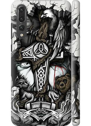 Чехол 3d пластиковый матовый на телефон huawei p20 pro тату викинг "4098m-1470-58250"