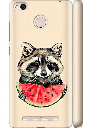 Чохол 3d пластиковий матовий на телефон xiaomi redmi 3x єнотик з кавуном "4605m-441-58250"