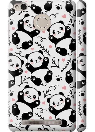 Чехол 3d пластиковый матовый на телефон xiaomi redmi 3 pro панды "4318m-341-58250"