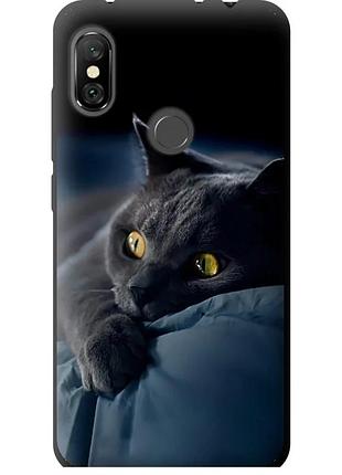 Чехол tpu на телефон xiaomi redmi note 6 pro дымчатый кот "825b-1551-58250"