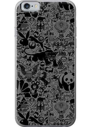 Чехол 2d пластиковый на телефон iphone 6s чёрно-серый стикер бомбинг "2432t-90-58250"