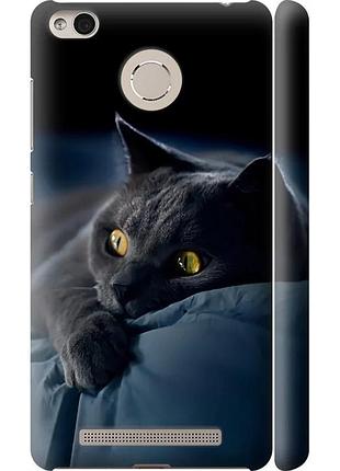 Чехол 3d пластиковый матовый на телефон xiaomi redmi 3 pro дымчатый кот "825m-341-58250"