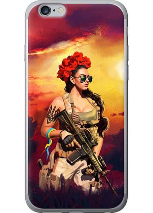Чехол 2d пластиковый патриотический на телефон iphone 6s plus украинка с оружием "5316t-91-58250"