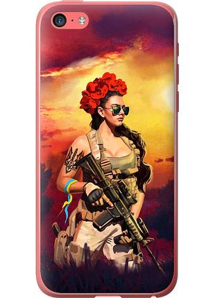 Чехол 2d пластиковый патриотический на телефон iphone 5c украинка с оружием "5316t-23-58250"