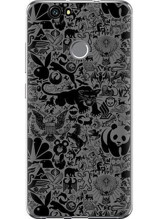 Чехол силиконовый на телефон huawei nova чёрно-серый стикер бомбинг "2432u-439-58250"