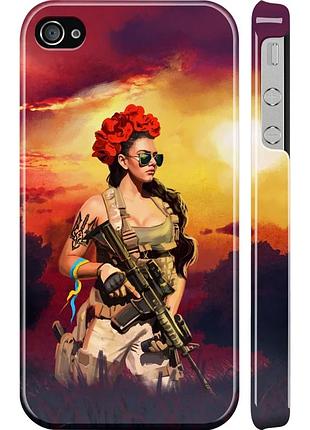 Чехол 3d пластиковый глянцевый патриотический на телефон iphone 4 украинка с оружием "5316c-15-58250"