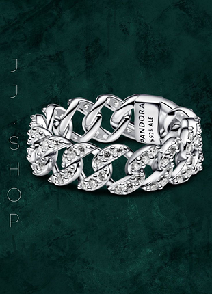 Посріблена каблучка " кубинське плетіння з паве" pandora (пандора) 193557c01