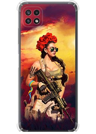 Чехол силикон с усиленными углами патриотический на телефон samsung galaxy a22 5g a226b украинка с оружием