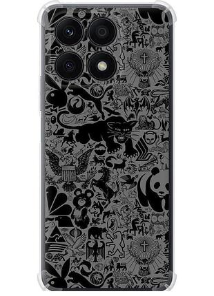 Чехол силикон с усиленными углами на телефон huawei honor x8a чёрно-серый стикер бомбинг "2432sp-2963-58250"