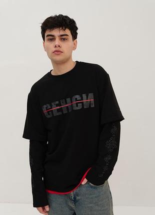 Етнічний український чорний лонгслів