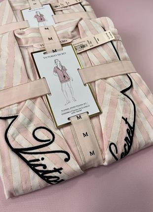 Фланелева піжама шортики +сорочка victoria's secret в рожеву смужку оригінал