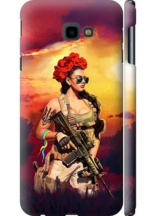 Чехол 3d пластиковый матовый патриотический на телефон samsung galaxy j4 plus 2018 украинка с оружием