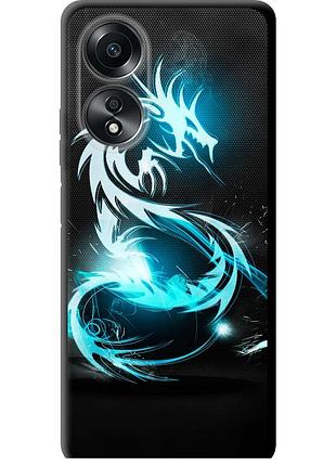 Чехол tpu на телефон oppo a58 4g бело-голубой огненный дракон "113b-3184-58250"