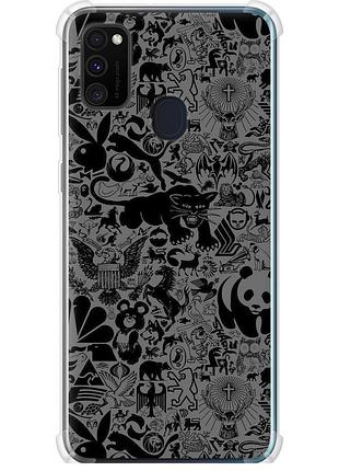Чохол силіконовий протиударний с посиленими кутами на телефон samsung galaxy m30s 2019 чорно-сірий стікер бомбінг