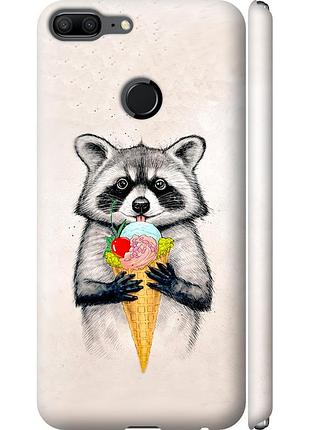 Чехол 3d пластиковый матовый на телефон huawei honor 9 lite енотик с мороженым "4602m-1359-58250"