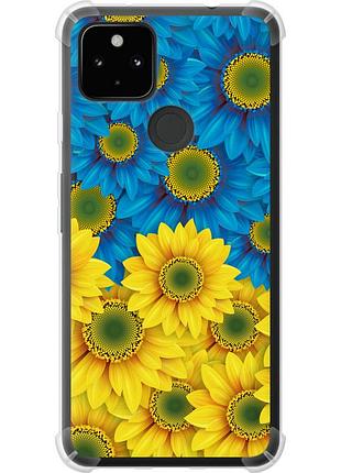 Чохол силіконовий протиударний с посиленими кутами патріотичний на телефон google pixel 5a жовто-блакитні квіти