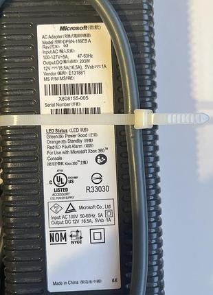 Блок живлення microsoft xbox 360 12v 16.5a 203w dpsn-186eb-1a (б клас)