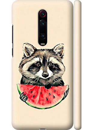 Чехол 3d пластиковый матовый на телефон xiaomi redmi k20 енотик с арбузом "4605m-1817-58250"