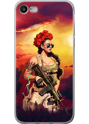 Чехол 2d пластиковый патриотический на телефон iphone 8 украинка с оружием "5316t-1031-58250"