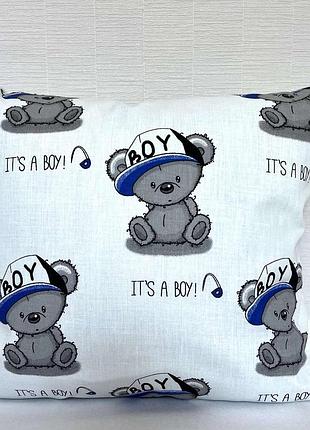 Наволочка 40 * 40 см белая с мишками, 100% хлопок.