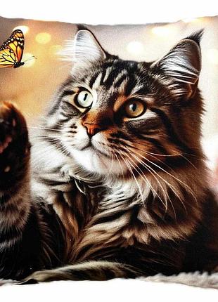 Наволочка двусторонняя с 3d рисунком кошки на молнии 45 * 45 см, тм "тиротекс" 100% хлопок