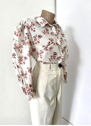 Вінтажна блуза сорочка anisse з квітковим принтом, рукави-ліхтарики 100% бавовна вінтаж батист