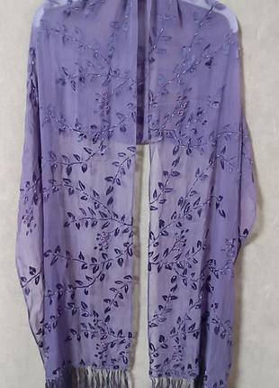 Шикарна ніжна шаль шарф із вишивкою бісером