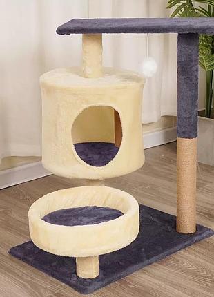 Когтеточка-комплекс для кота (cat tree) с полками и домиком, устойчивая конструкция volso к2343