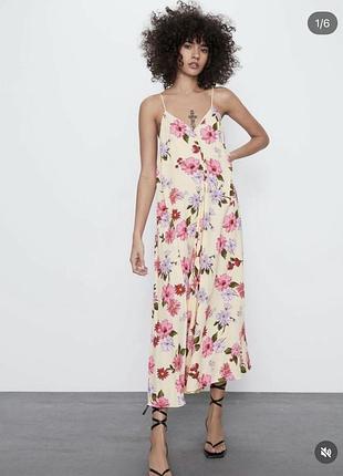 Zara ніжна сукня міді із віскози лимоного кольору