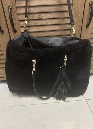 Велика чорна хутряна сумка-тоут river island для работы, учебы