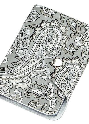 Визитница кожаная вертикальная серая с узором shvigel 19082 серая