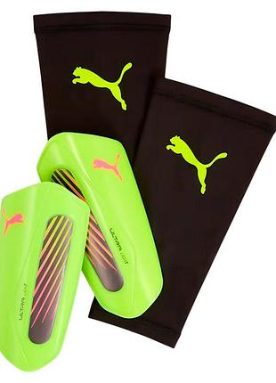 Щитки футбольные puma ultra light sleeve лаймово-черные 030989-02, салатовый, размер (eu) - s
