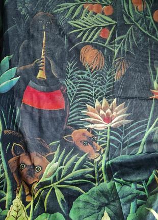 Полотно, палантин, шарф с принтом в стиле джунглей, по мотивам художника анри руссо.