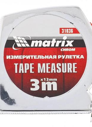 Рулетка chrom, 3 м x 13 мм, хромированный корпус matrix - 310369